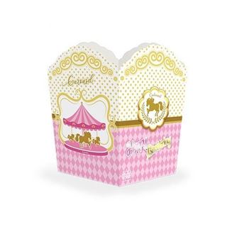 جعبه پاپ کورن تم تولد دخترانه کروسل صورتي ( Pink Carousel) ۱۰ عددی در ابعاد ۷*۷*cm ۱۳ 