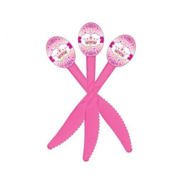 چاقوی تم تولد دخترانه تاج صورتی (Pink Crown) ۱۲ عددی در ابعاد ۱۷ cm